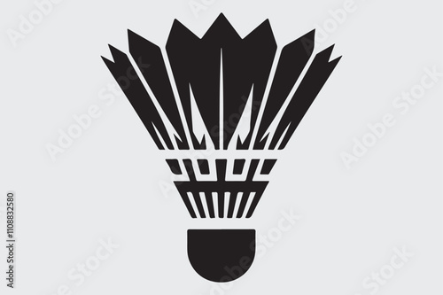 Black and white silhouette of a shuttlecock.