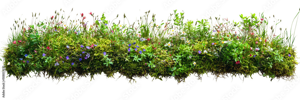 Obraz premium Floral Border with Greenery and Blooms Isolated on transparent background