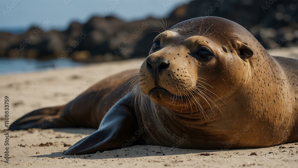 Fototapeta premium Sea lion resting on the beach in the Galapagos.