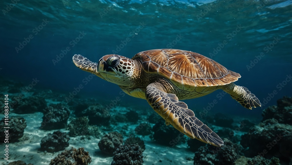 Fototapeta premium Sea turtle swimming in the ocean.