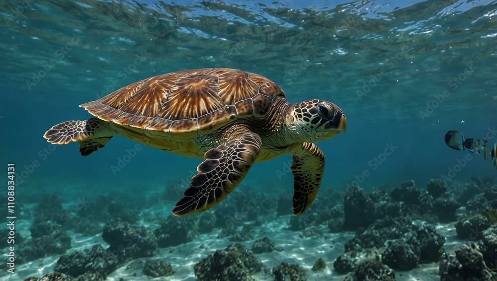 Fototapeta premium Sea turtle swimming in the ocean.