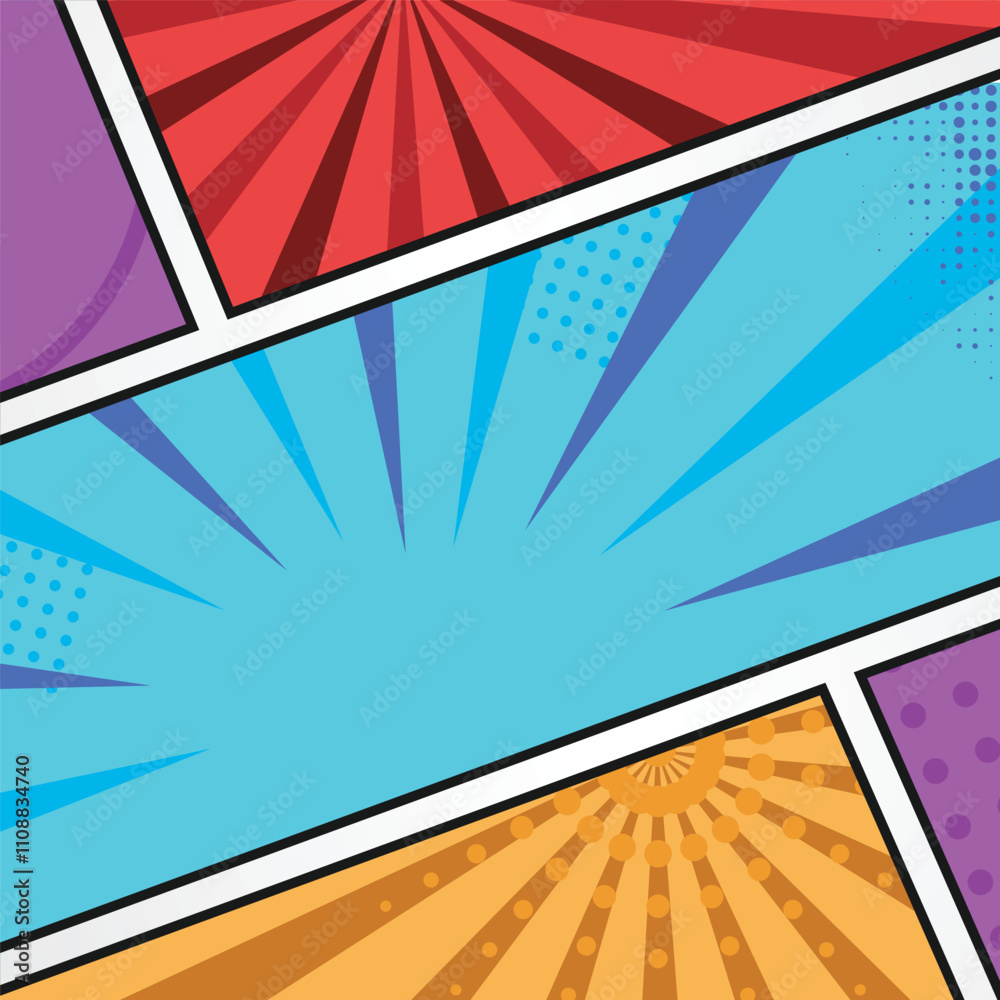 Fototapeta premium Square comic book pop art style background template design