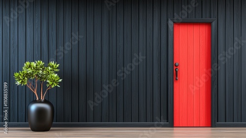Red Door  Black Wall  Plant  Modern Home Interior Design