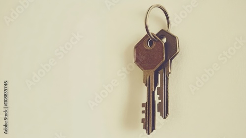 White Keychain with House Keys on Simple Background photo