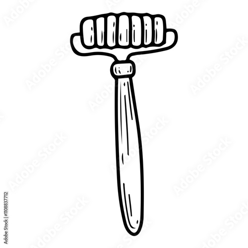 Face roller hand drawn doodle. Beauty tool. Self care. Cosmetic massage. Skin stroking with scrapers. Natural stone. Body health. Vector engraving line art illustration.