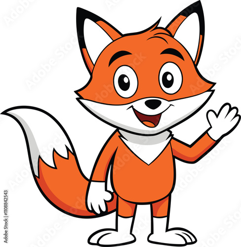 Friendly Cartoon Fox Waving Hello