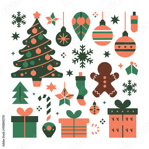Christmas elements set icons design. Christmas collection of bells, santa, deerqqqqqqqqqq