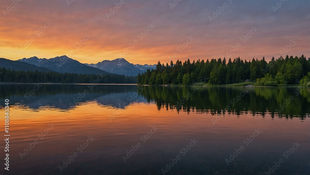 custom made wallpaper toronto digitalSerene lake reflecting the colors of a sunset.