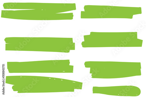 Hand drawn yellow brush lines. Marker strokes with texture. Underlines and highlighters set.