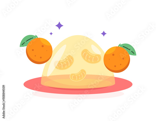 illustration of a plate of orange jelly. jelly filled with orange pieces. dessert. food and sweet. flat style design. element
