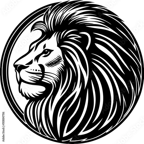 Lion Head Tattoo Vector Design in Black and White for Body Art