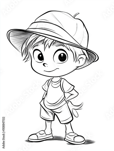 A simple coloring page for a child, simple detail, clean thick lines, outline no color fill frame, extreme simple line drawing, AI generated
