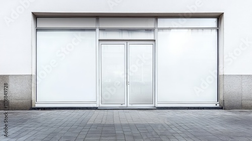 Minimalist Storefront with Glass Doors on White Background