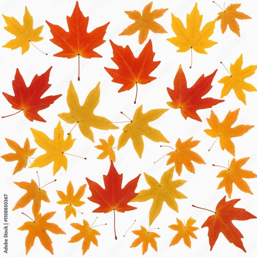 Obraz premium Collection of falling isolated autumns colored maple leaves isolated on white background
