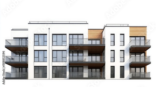 Modern Sleek Building with White Exterior and Balconies