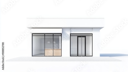 Modern Storefront with Glass Doors and White Background