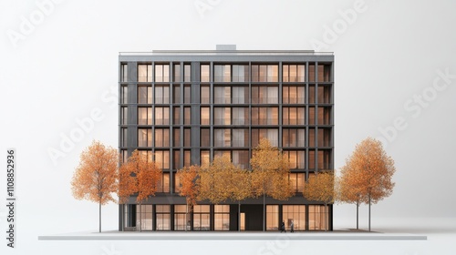Modern Studio Apartment Exterior with Fall Trees