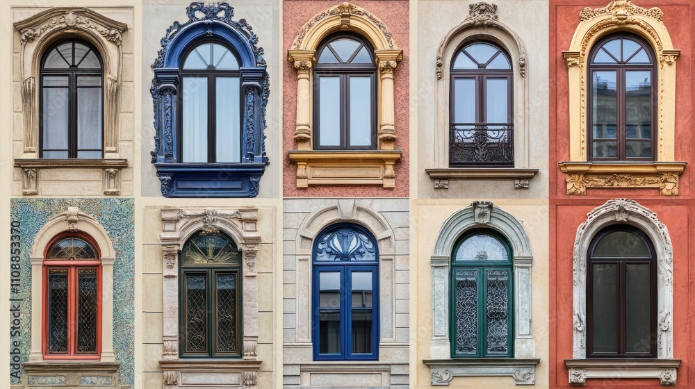 Fototapeta premium A collage of decorative window designs showcasing architectural styles.