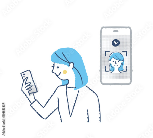 Face ID・スマートフォンで顔認証をする女性