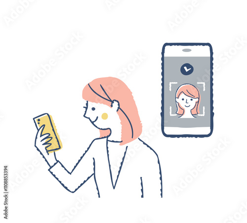 Face ID・スマートフォンで顔認証をする女性