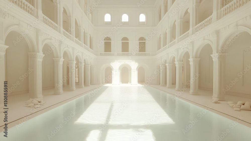 Fototapeta premium Serene Villa Pool with White Background