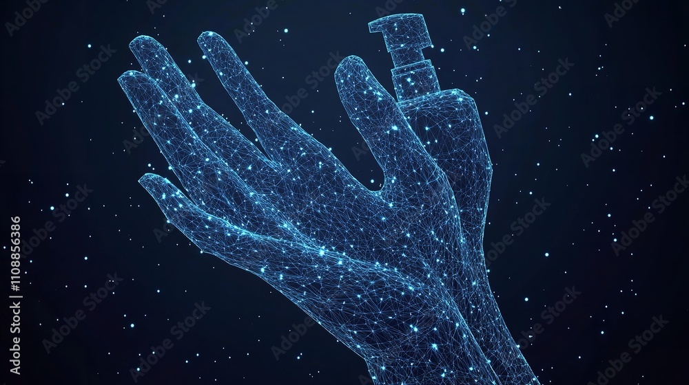 Digital 3D Hands Using Liquid Soap or Sanitizer Pump Dispenser Digital 3D Hands Using Liquid Soap or Sanitizer Pump Dispenser