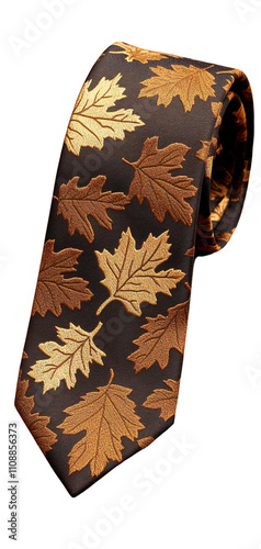 Stylish tie featuring autumn leaves pattern on a brown background, perfect for formal occasions. photo