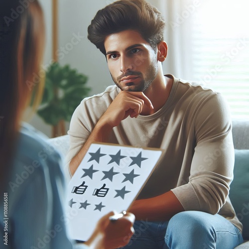 176 Feedback Session A person receiving feedback with a mix of a