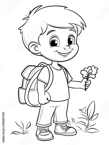 A simple coloring page for a child, simple detail, clean thick lines, outline no color fill frame, extreme simple line drawing, AI generated
