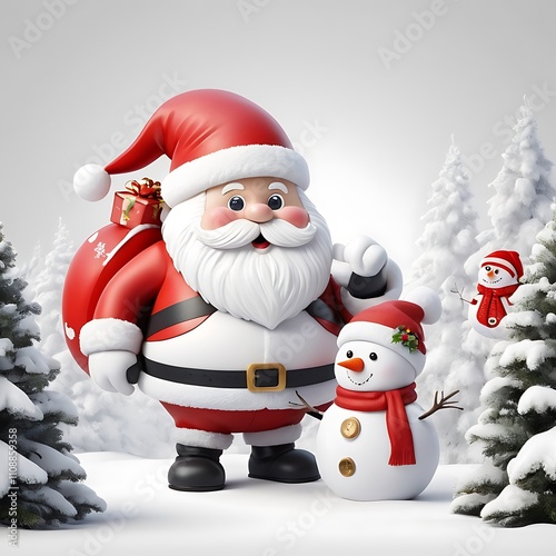 Santa Claus and Two Snowmen in a Winter Scene photo