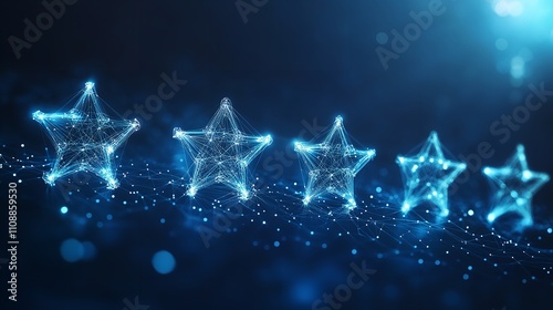 Digital 5 Stars Rating on Technology Blue Background