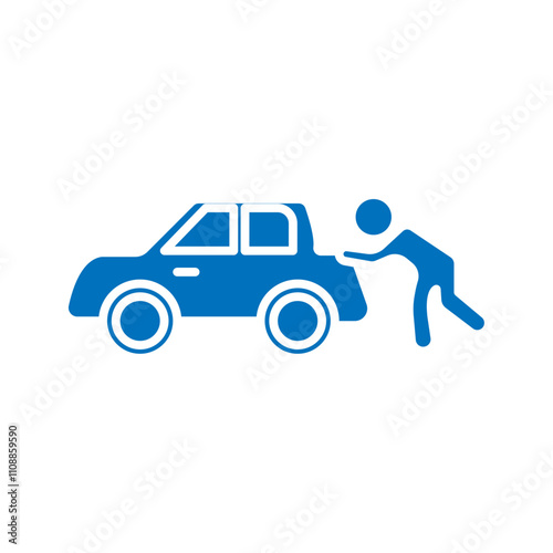 Pushing car icon Thin line illustration set
