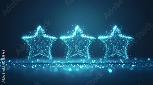 Digital 5 Stars Rating on Technology Blue Background