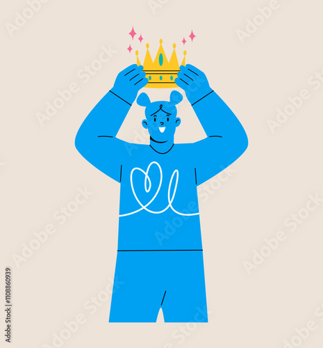 Woman wearing crown. Confident concept. Colorful vector illustration