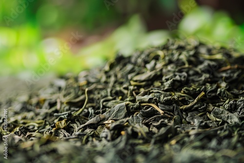 Dry oolong green tea leaves.