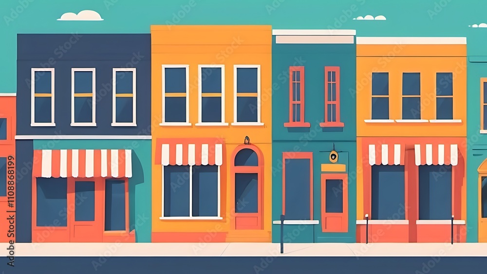Fototapeta premium Colorful Illustration of a City Street with Storefronts 