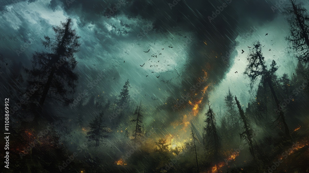 Obraz premium A tornado churning through a forest
