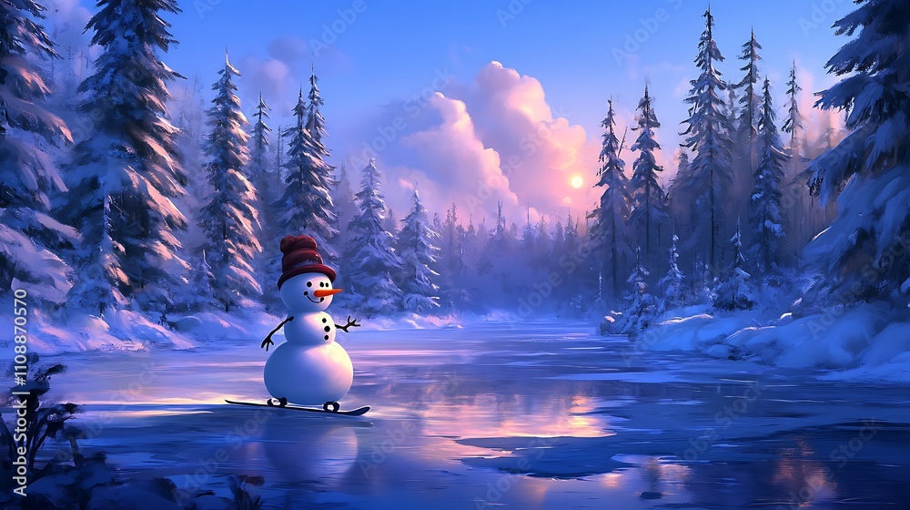 Obraz premium Winter snowman background illustration