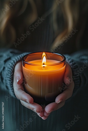 Paraffin candle in complete darkness, close-up. 
