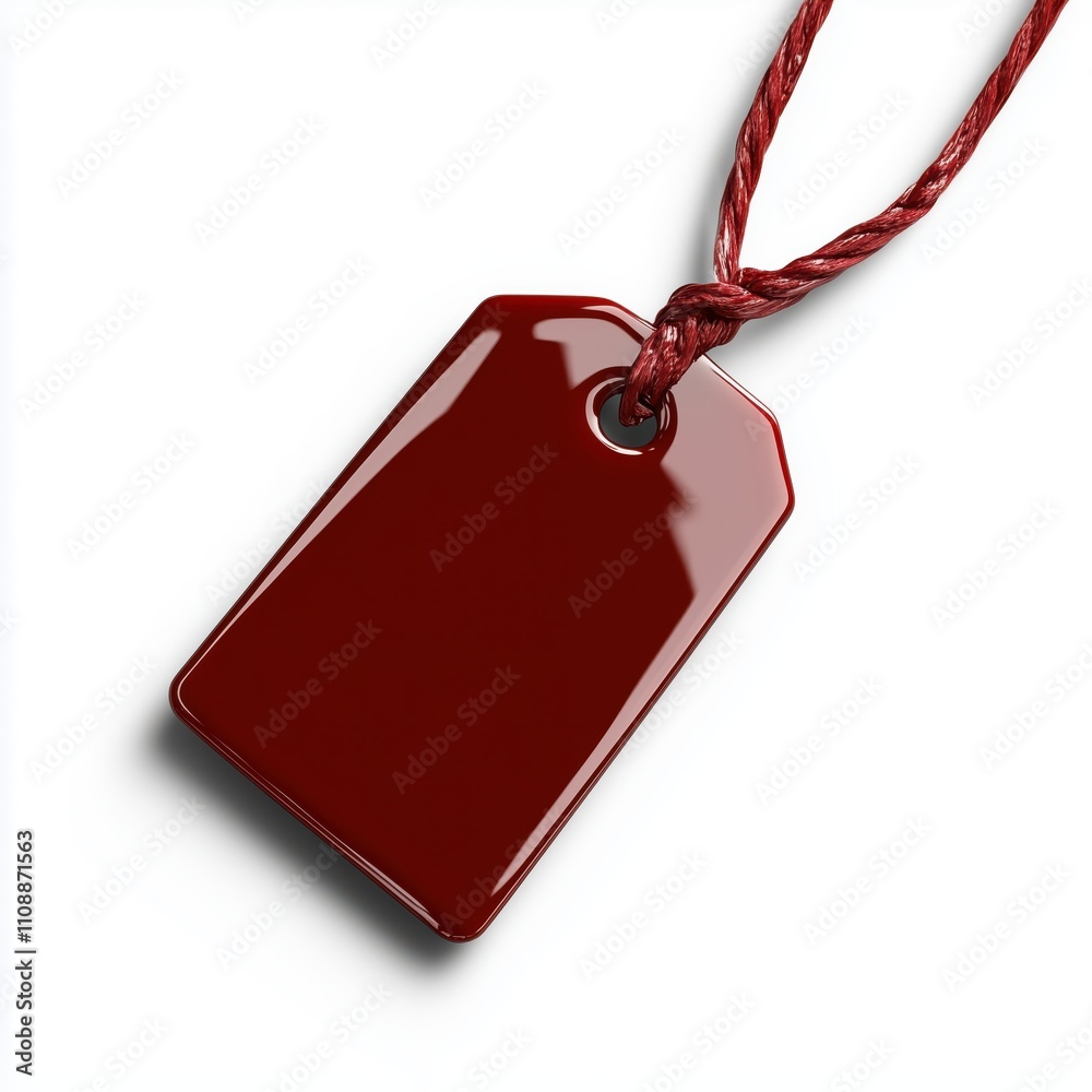 Fototapeta premium Clean modern red pricetag with realistic shading on plain white background under natural light