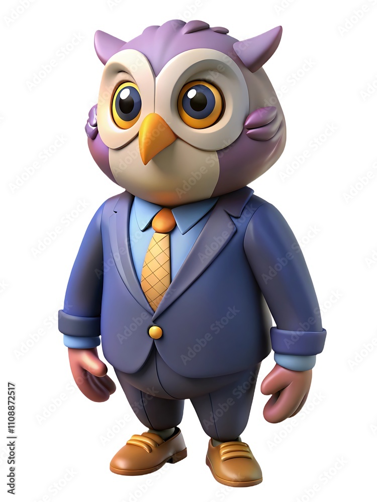 Obraz premium Búho en traje 3D, personaje de búho profesional de negocios