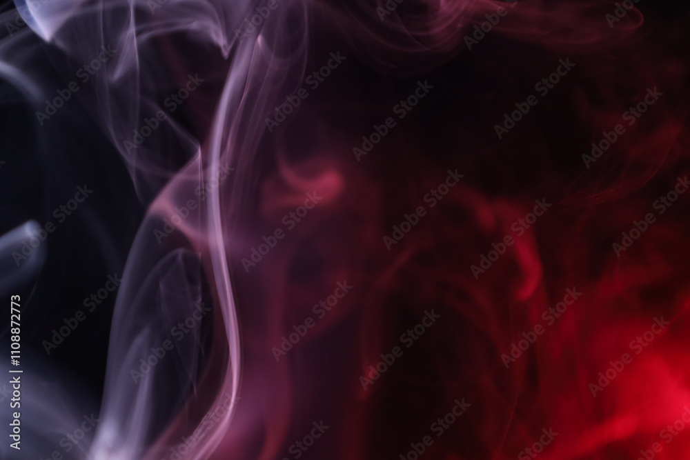 Fototapeta premium Red and white lines, vibrant smoke on the black background, colourful abstract, line of light on black background, macro photography 