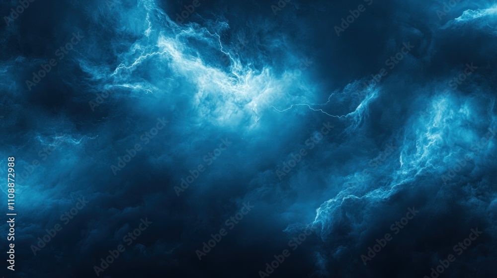 Obraz premium Dark stormy clouds with blue lightning effects 