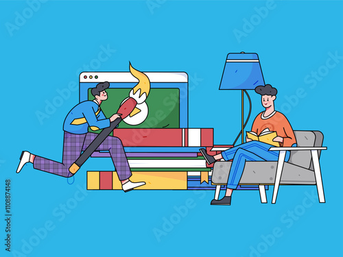 Character reading quietly vector concept operation hand drawn illustration
