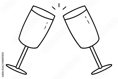 Champagne Flutes Clinking | isolated silhouette vector illustration on white background