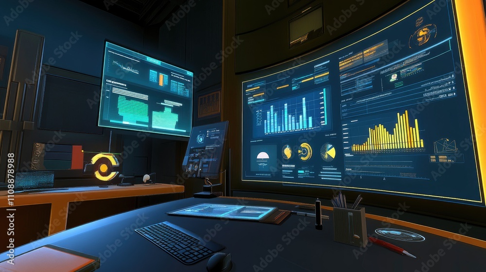 Fototapeta premium Futuristic Data Visualization in a High-Tech Office Environment