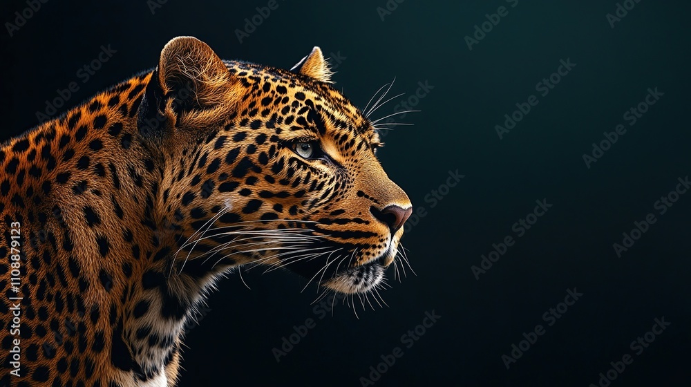 Obraz premium A close-up profile of a leopard showcasing its distinctive fur and intense gaze.