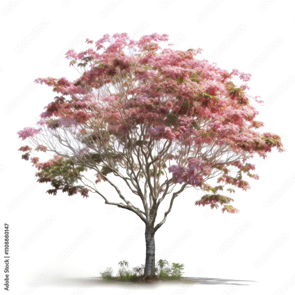 Obraz premium Pink flowering tree isolated on white.