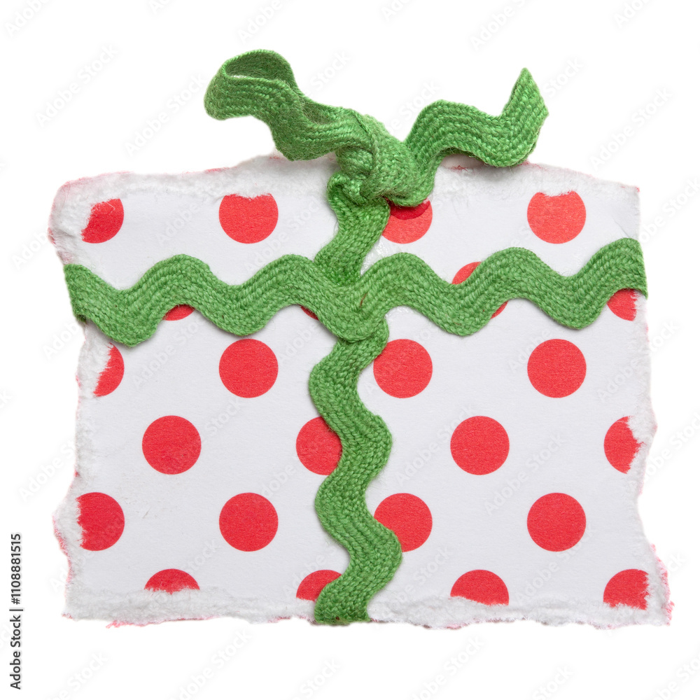 Red Polka Dot Gift with Ribbon, Paper Tear, Christmas Ornaments