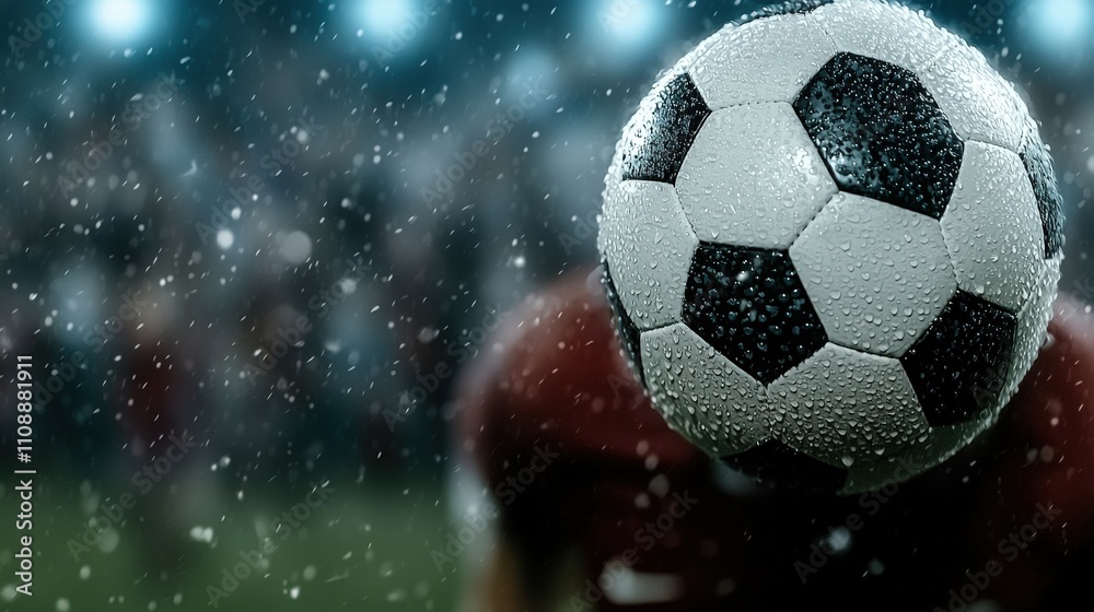 Fototapeta premium Dramatic Night Soccer Game Rain Goal Celebration